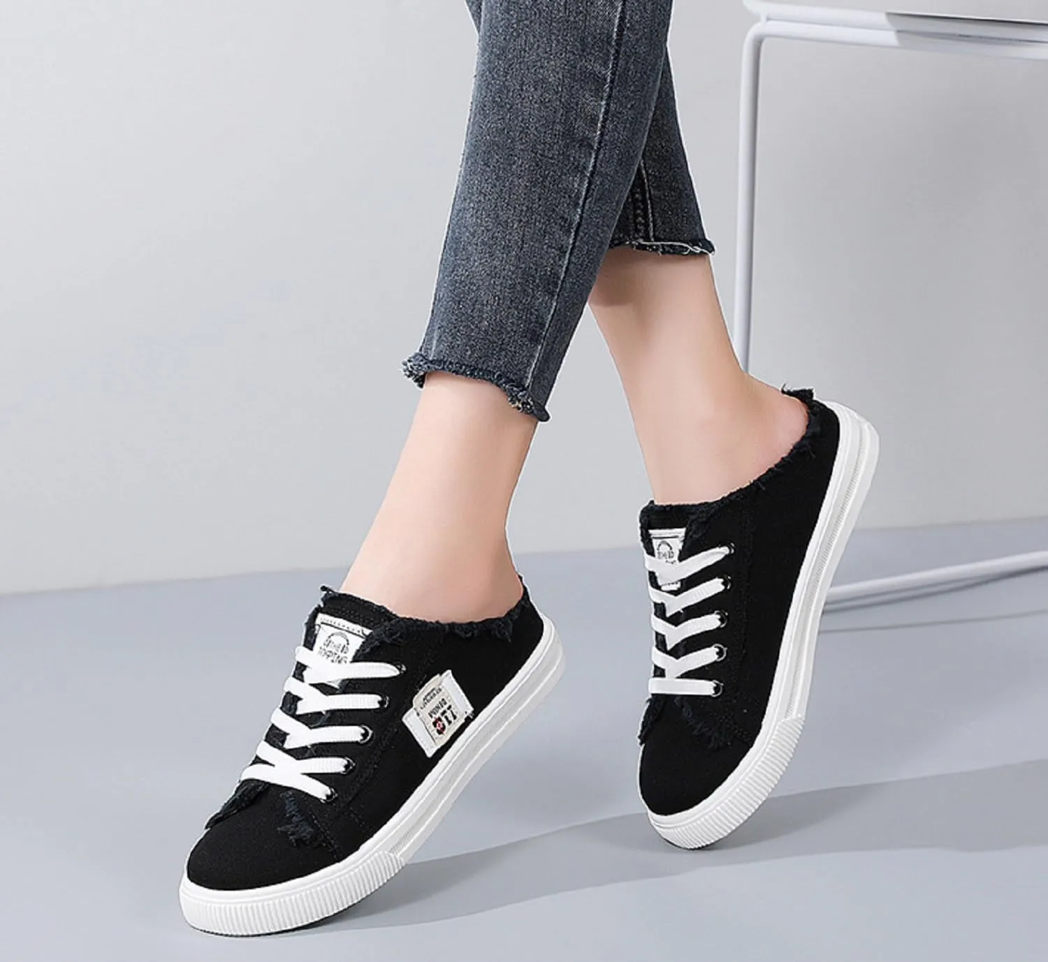 2024 New Women's Canvas Shoes Fringed Hem Denim Fabric Autumn Style Spring Casual Sports Preppy Flat Sneakers for Students