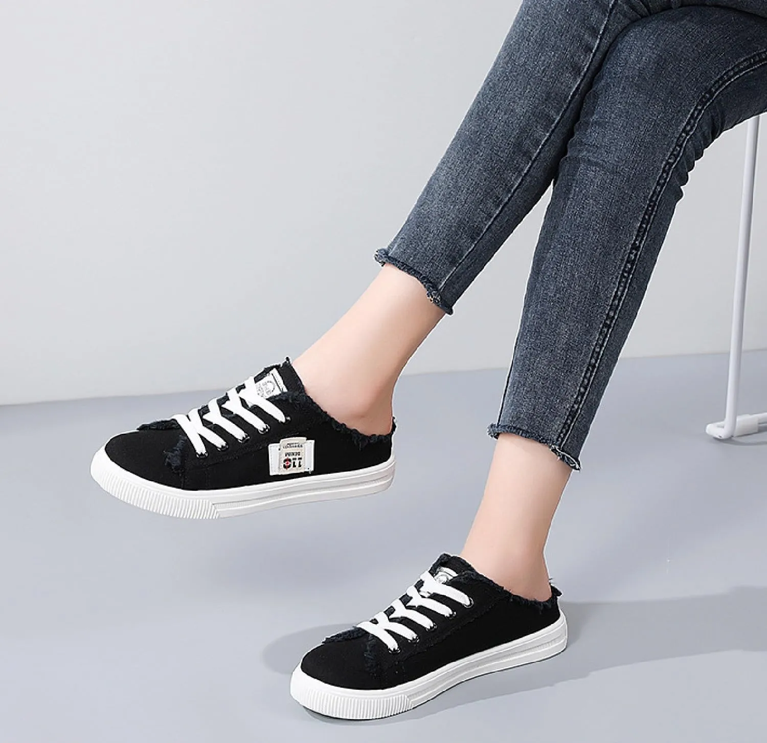 2024 New Women's Canvas Shoes Fringed Hem Denim Fabric Autumn Style Spring Casual Sports Preppy Flat Sneakers for Students