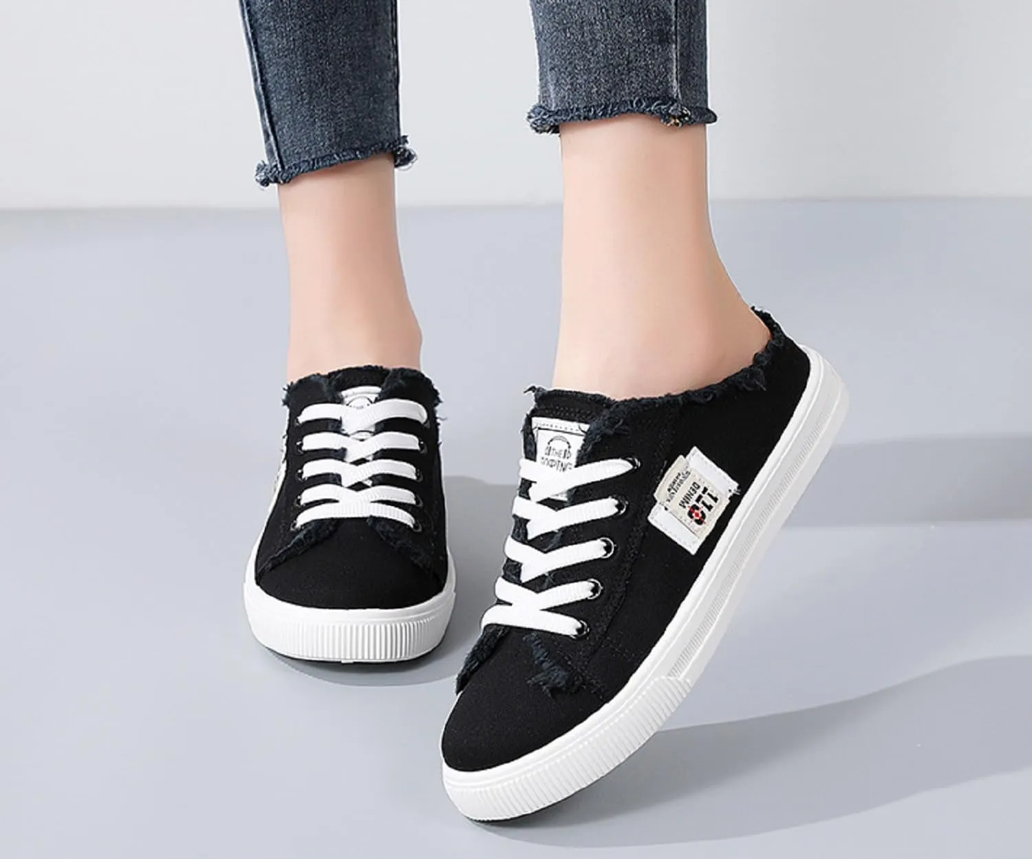 2024 New Women's Canvas Shoes Fringed Hem Denim Fabric Autumn Style Spring Casual Sports Preppy Flat Sneakers for Students