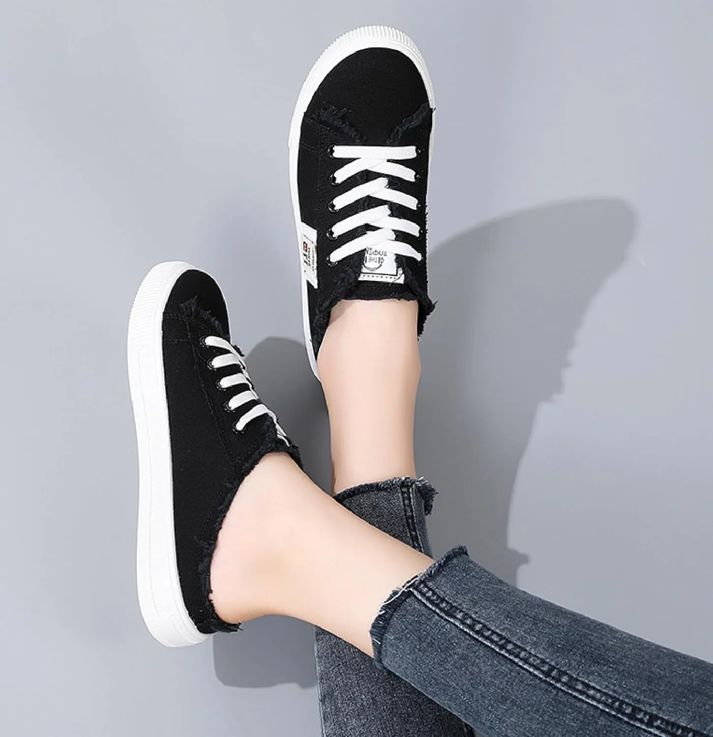 2024 New Women's Canvas Shoes Fringed Hem Denim Fabric Autumn Style Spring Casual Sports Preppy Flat Sneakers for Students