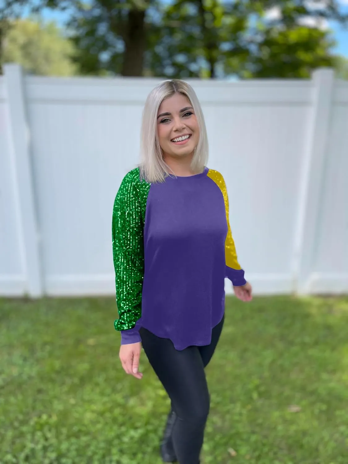 ALLTB Women's Sequin Tops Sparkle Long Sleeve Blouses Shimmer Glitter Sweatshirt Party Crewneck Loose Fit Shirts