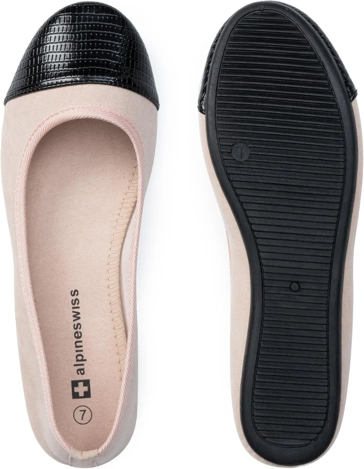 Alpine Swiss Kelly Cap Toe Ballet Flats Two Tone Comfortable Slip On Flat Shoes