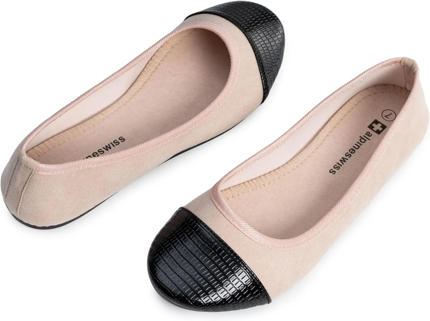 Alpine Swiss Kelly Cap Toe Ballet Flats Two Tone Comfortable Slip On Flat Shoes