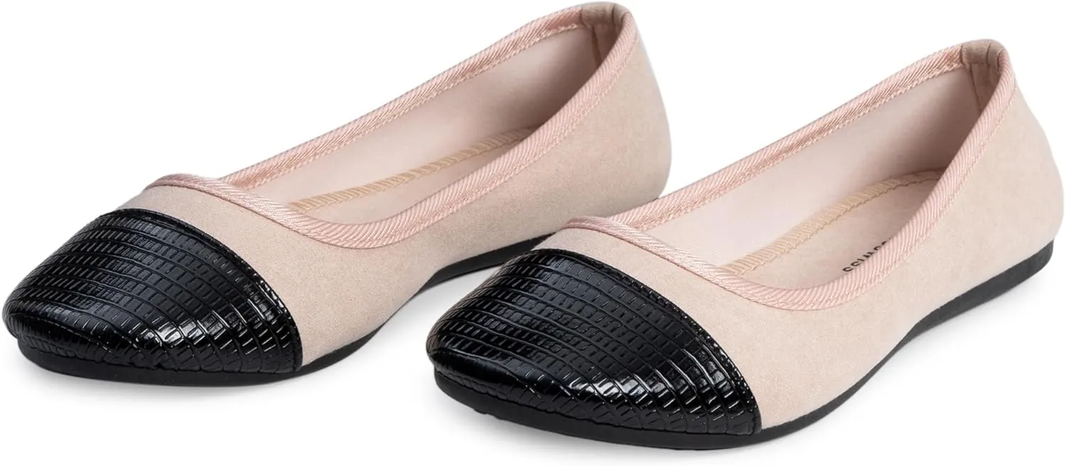 Alpine Swiss Kelly Cap Toe Ballet Flats Two Tone Comfortable Slip On Flat Shoes