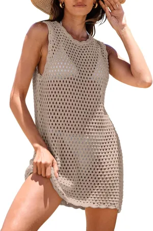 ANRABESS Womens Swimsuit Cover Up Sleeveless Knit 2025 Summer Outfits Swimwear Bathing Suit Coverup Crochet Beach Dress
