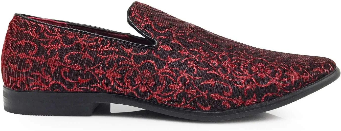 ARK1 Men's Vintage Satin Silky Floral Fashion Dress Loafer Slip On Tuxedo Formal Dress Shoes Designer