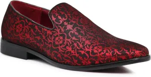 ARK1 Men's Vintage Satin Silky Floral Fashion Dress Loafer Slip On Tuxedo Formal Dress Shoes Designer