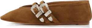Arqa Women's Ballet Flats with Two Western Buckles Cushioned Leather Insole & Piping Dressy Comfortable Work Office Flats Wedding Ballerina Shoes