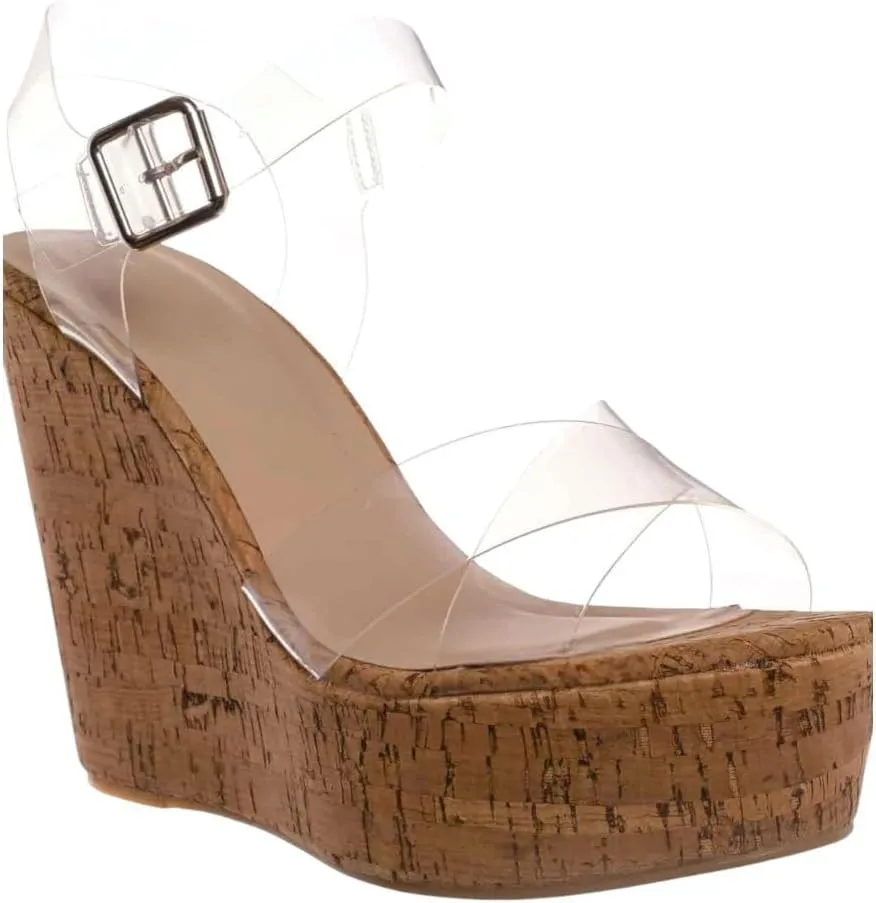 BAMBOO Women Peep Toe Platform Wedge High Heel Ankle Strap Sandals