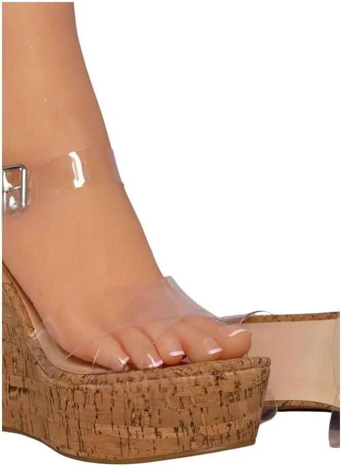BAMBOO Women Peep Toe Platform Wedge High Heel Ankle Strap Sandals