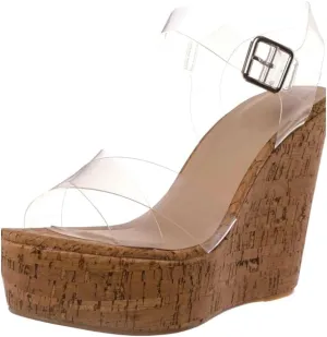 BAMBOO Women Peep Toe Platform Wedge High Heel Ankle Strap Sandals