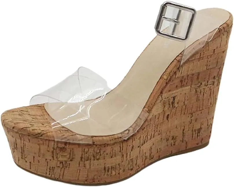 BAMBOO Women Peep Toe Platform Wedge High Heel Ankle Strap Sandals