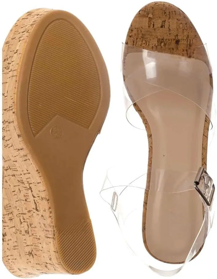 BAMBOO Women Peep Toe Platform Wedge High Heel Ankle Strap Sandals