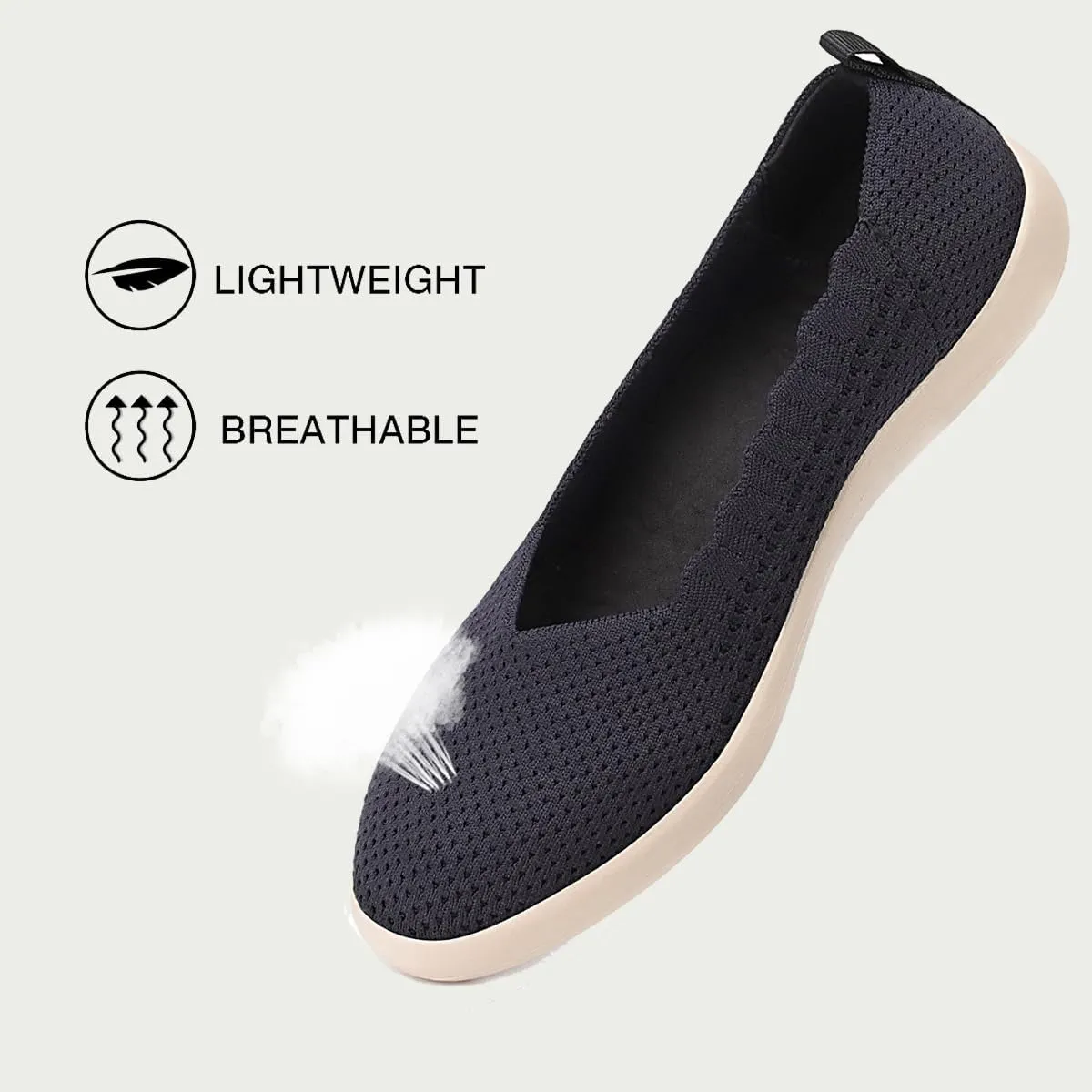 Bealin Womens Flats Round Toe Ballet Shoes Slip on Walking Shoes Comfort Dress Knit Low Wedge