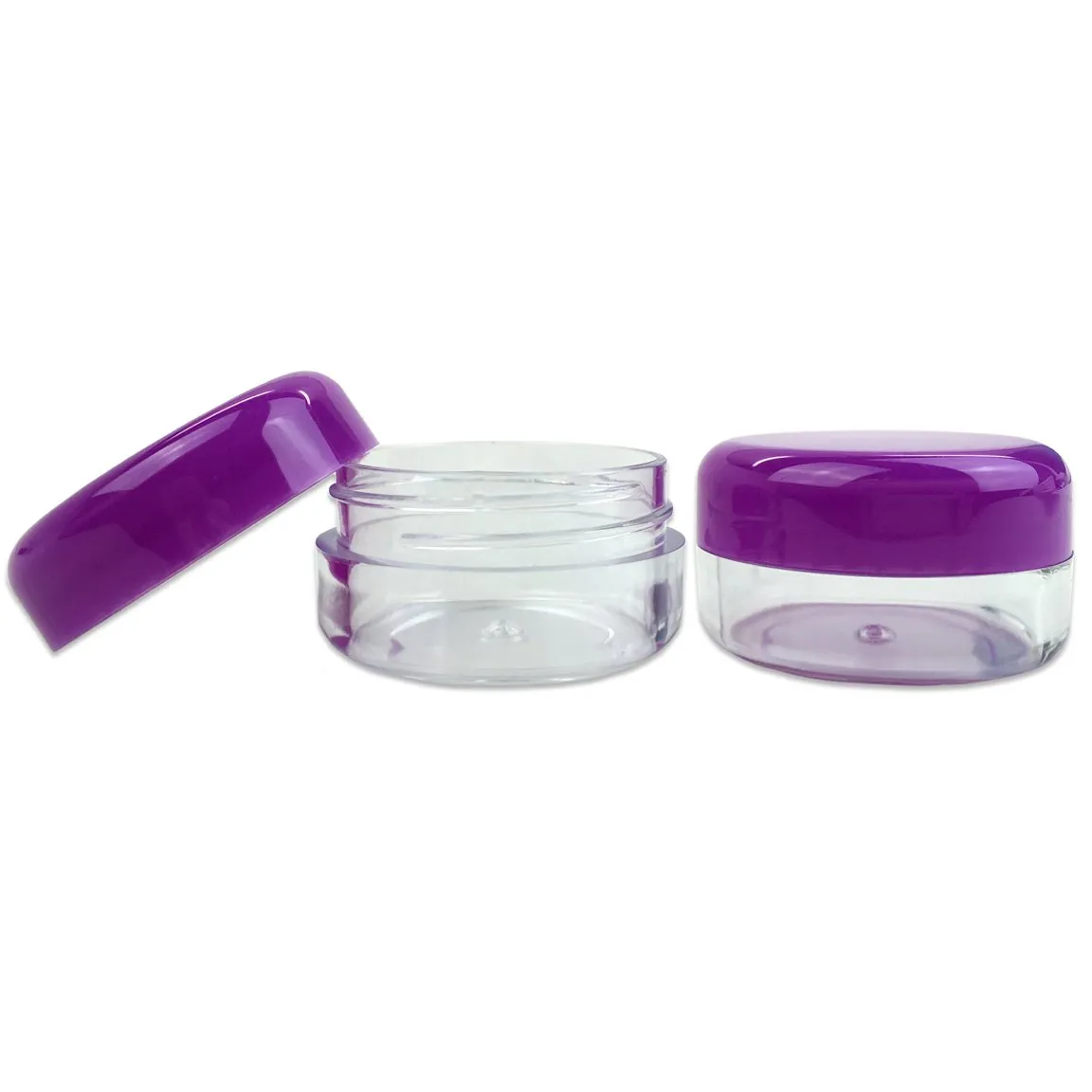 Beauticom 15 gram/15ml Empty Clear Small Round Travel Container Jars with Lids for Make Up Powders, Eyeshadow Pigments, Lotions, Creams, Lip Balm, Lip Gloss, Samples (60 Pieces, Purple Lid)