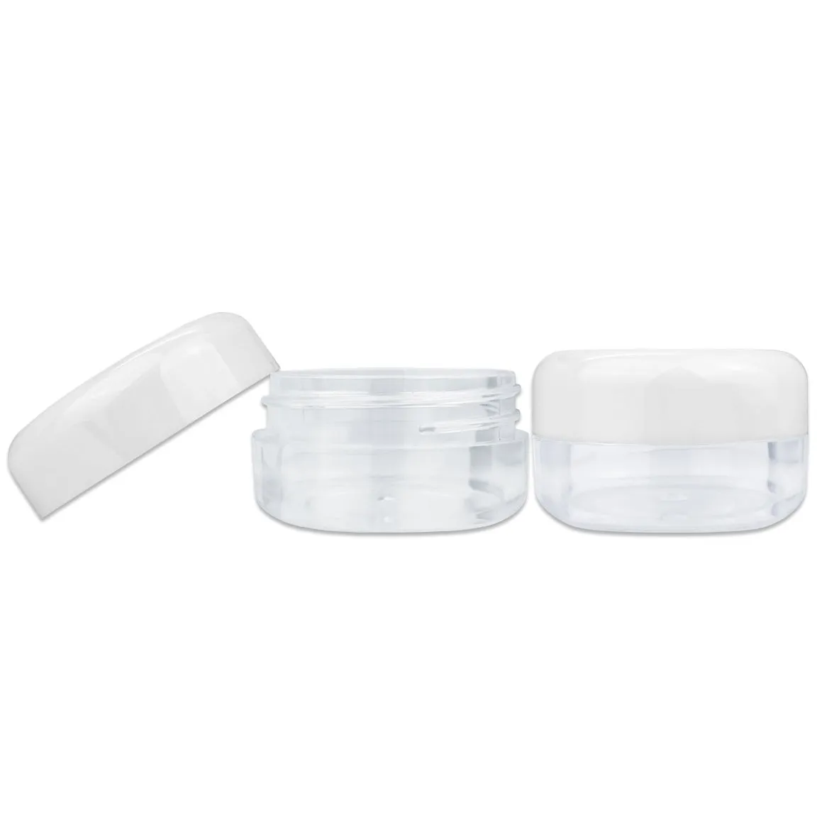 Beauticom 15 gram/15ml Empty Clear Small Round Travel Container Jars with Lids for Make Up Powders, Eyeshadow Pigments, Lotions, Creams, Lip Balm, Lip Gloss, Samples (60 Pieces, White Lid)