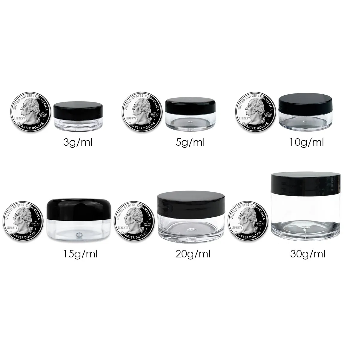 Beauticom 15 gram/15ml Empty Clear Small Round Travel Container Jars with Lids for Make Up Powders, Eyeshadow Pigments, Lotions, Creams, Lip Balm, Lip Gloss, Samples (60 Pieces, White Lid)