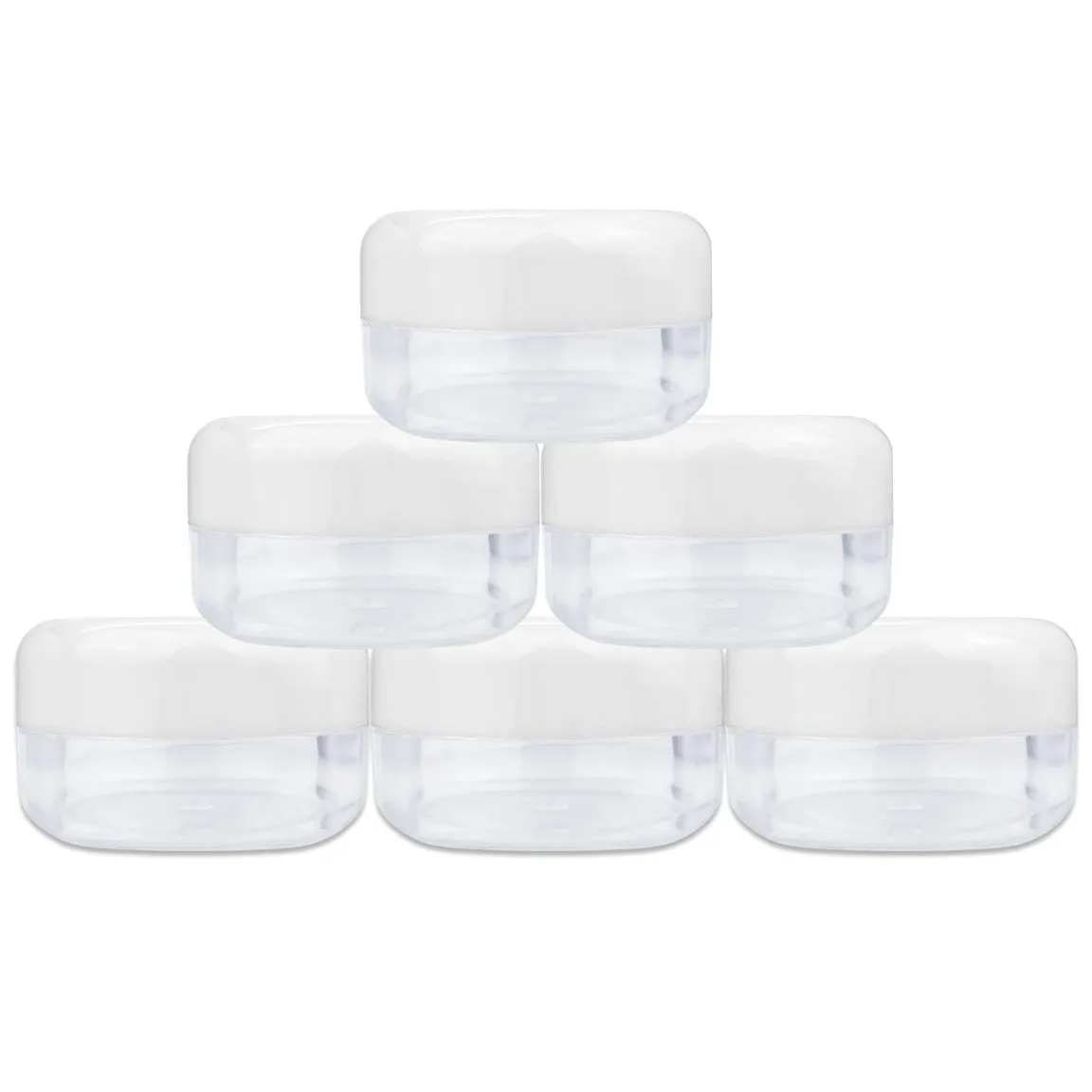Beauticom 15 gram/15ml Empty Clear Small Round Travel Container Jars with Lids for Make Up Powders, Eyeshadow Pigments, Lotions, Creams, Lip Balm, Lip Gloss, Samples (60 Pieces, White Lid)