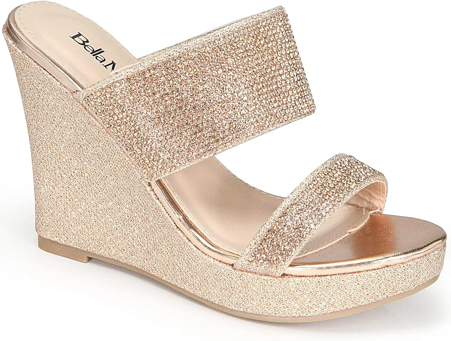 Bella Marie Santo Women's Rhinestone Wedge Sandal Rose Gold Band 6