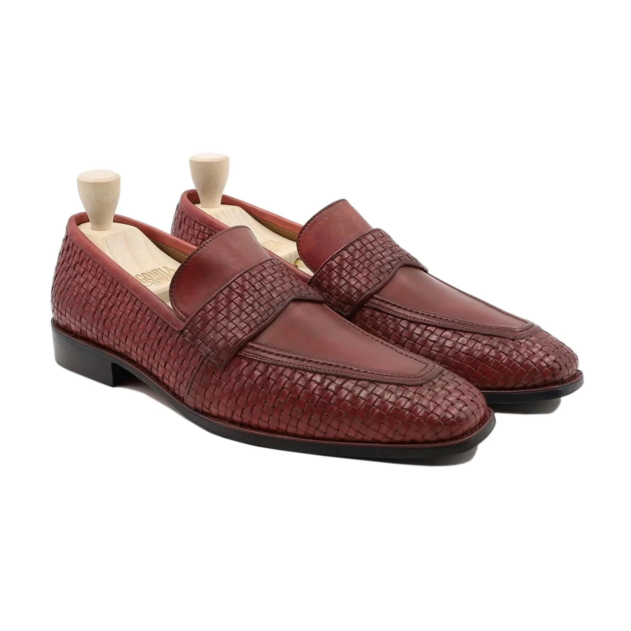 Bespoke Men's Suede Leather Red Brown Loafer
