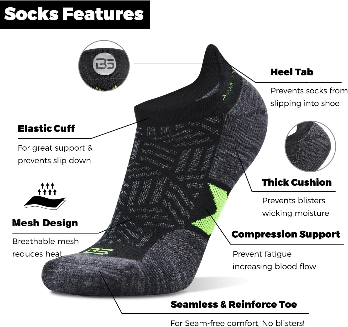 Busy Socks Men's Athletic Ankle Coolmax Running Socks Women's Cushioned Anti Blister Moisture Wicking Low Cut Socks 3 Pack