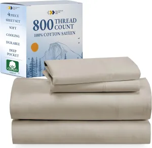California Design Den Deep Pocket King Sheet Set - Luxury 800 Thread Count Sheets King, 100% Cotton Sateen Bedding Set - Cooling & Softer Than Egyptian Cotton Sheets (Beige)