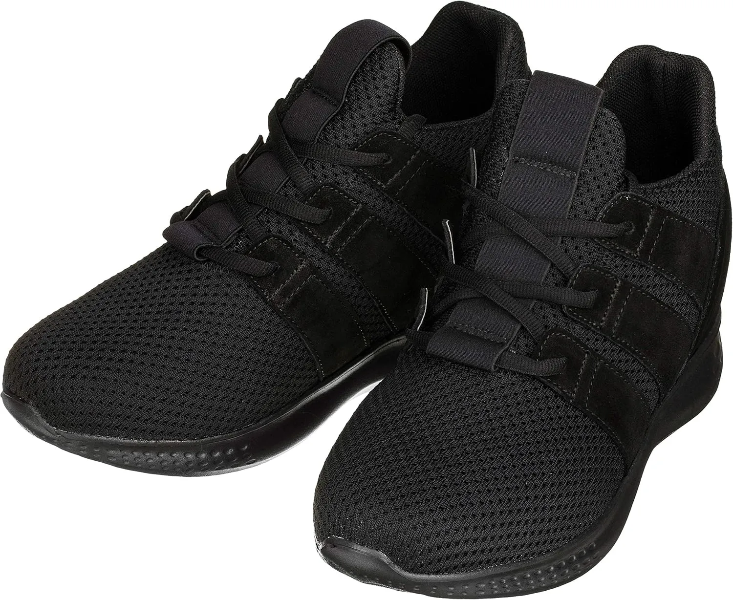 CALTO Men's Invisible Height Increasing Elevator Shoes - Black Mesh Super Lightweight Lace-up Sporty Trainer Sneakers - 3 Inches Taller - H1901 - Size 7 D(M) US