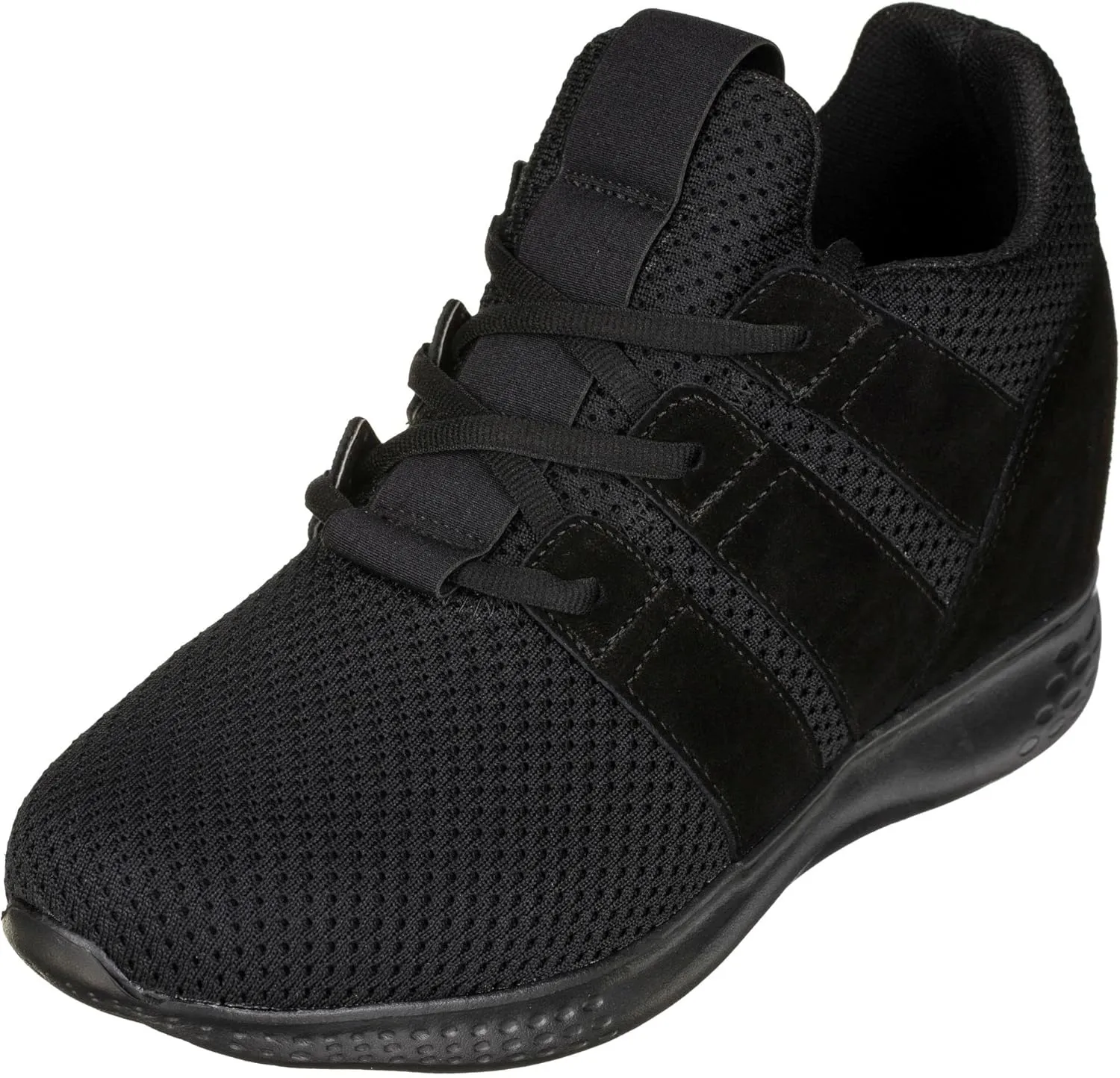 CALTO Men's Invisible Height Increasing Elevator Shoes - Black Mesh Super Lightweight Lace-up Sporty Trainer Sneakers - 3 Inches Taller - H1901 - Size 7 D(M) US
