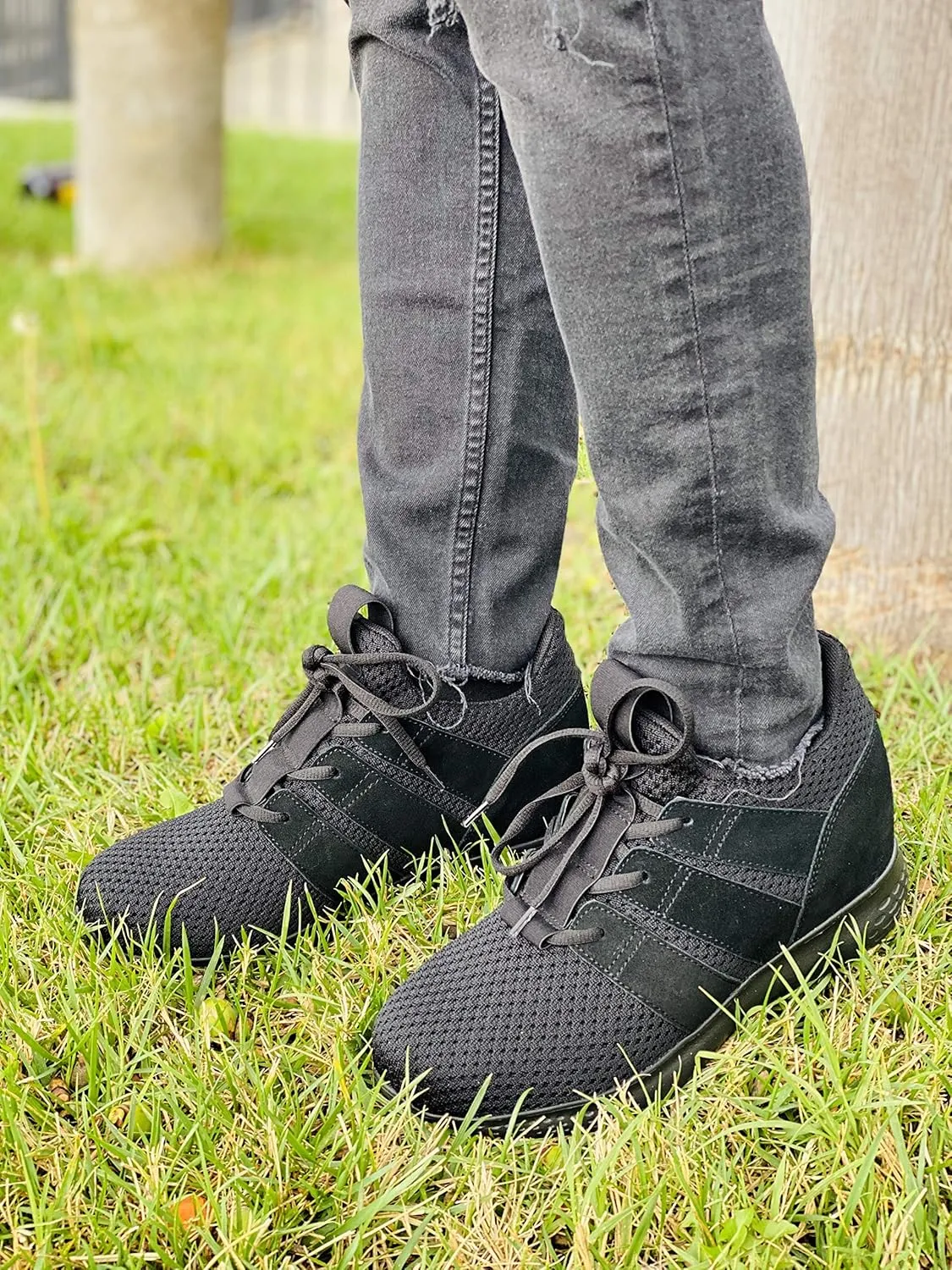 CALTO Men's Invisible Height Increasing Elevator Shoes - Black Mesh Super Lightweight Lace-up Sporty Trainer Sneakers - 3 Inches Taller - H1901 - Size 7 D(M) US