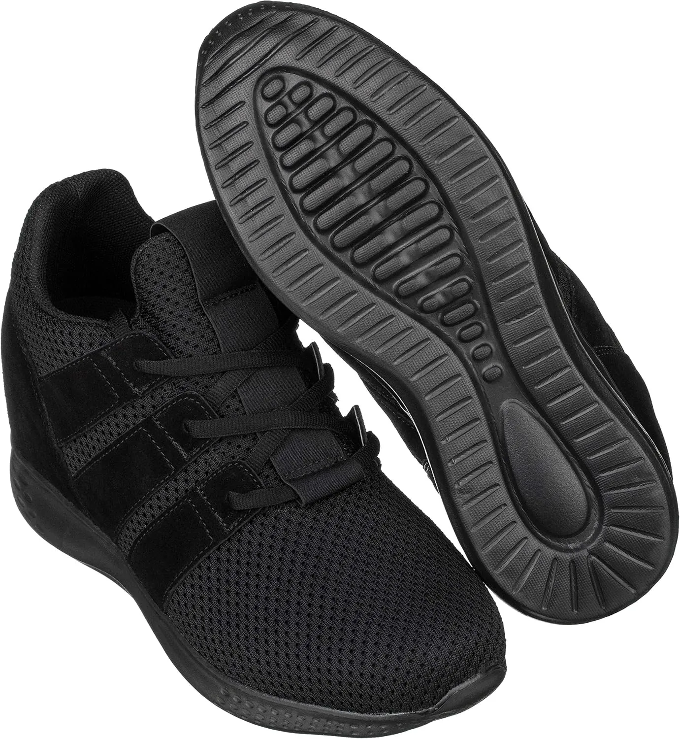 CALTO Men's Invisible Height Increasing Elevator Shoes - Black Mesh Super Lightweight Lace-up Sporty Trainer Sneakers - 3 Inches Taller - H1901 - Size 7 D(M) US