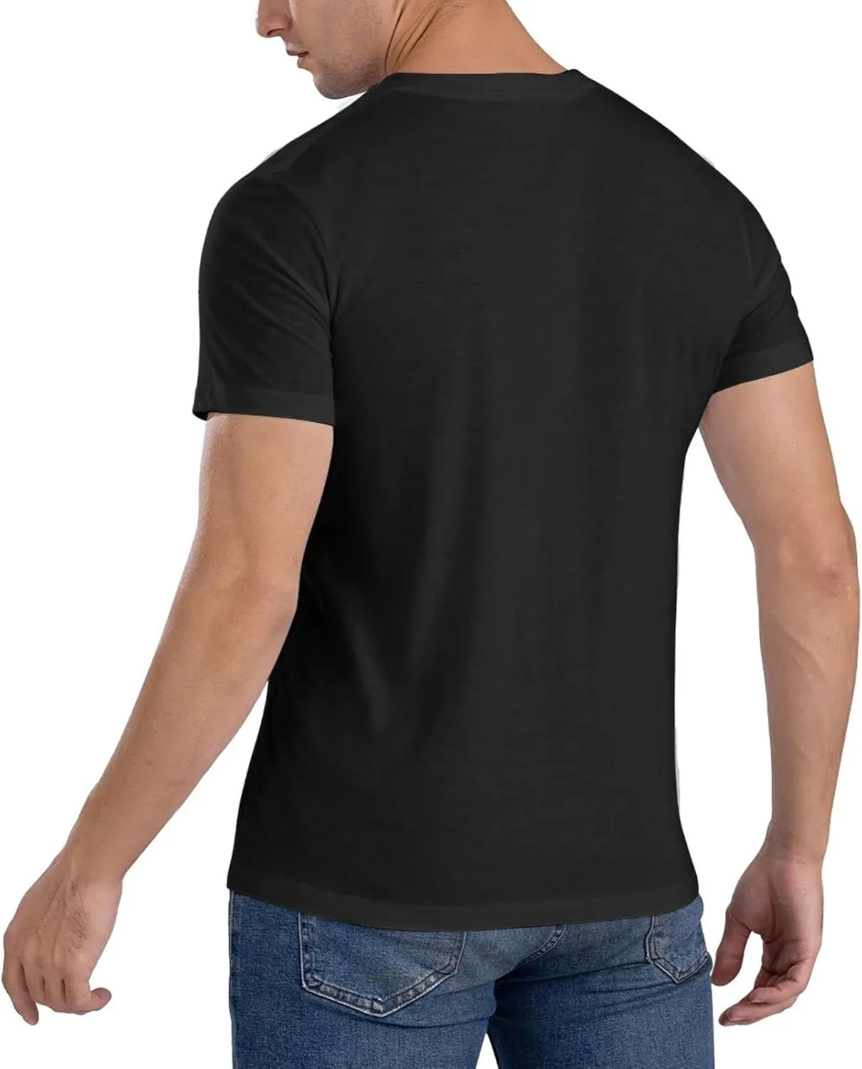 Can and am Casual Short Sleeved Men's Pure Cotton Round Neck T-Shirt Black