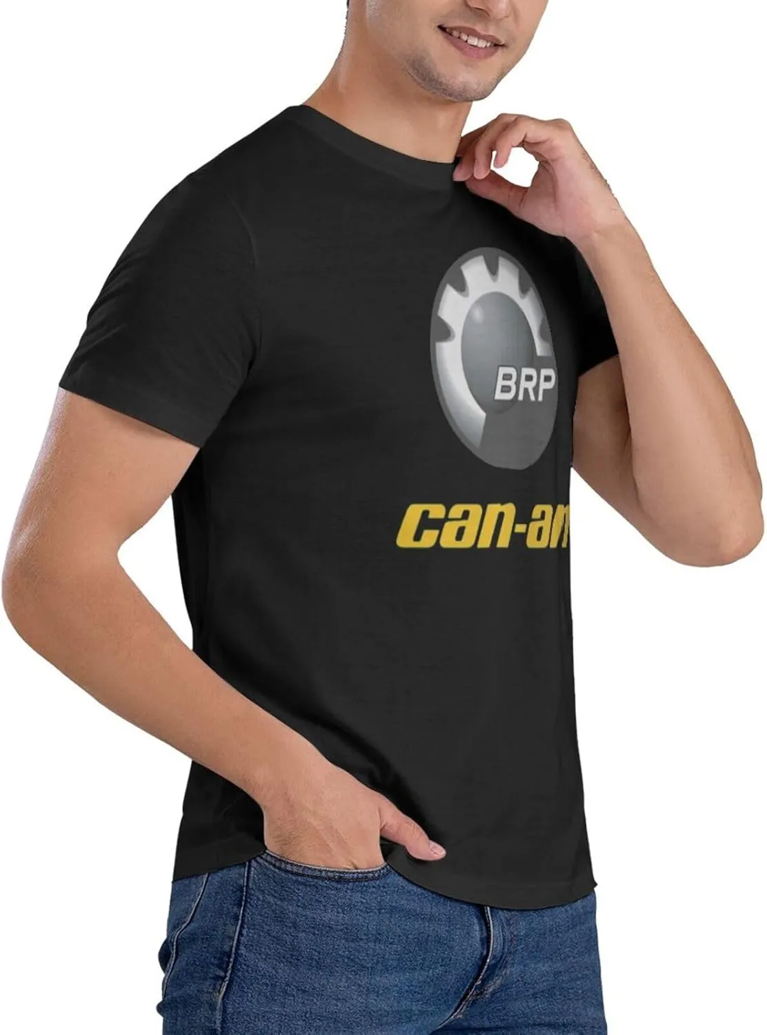 Can and am Casual Short Sleeved Men's Pure Cotton Round Neck T-Shirt Black