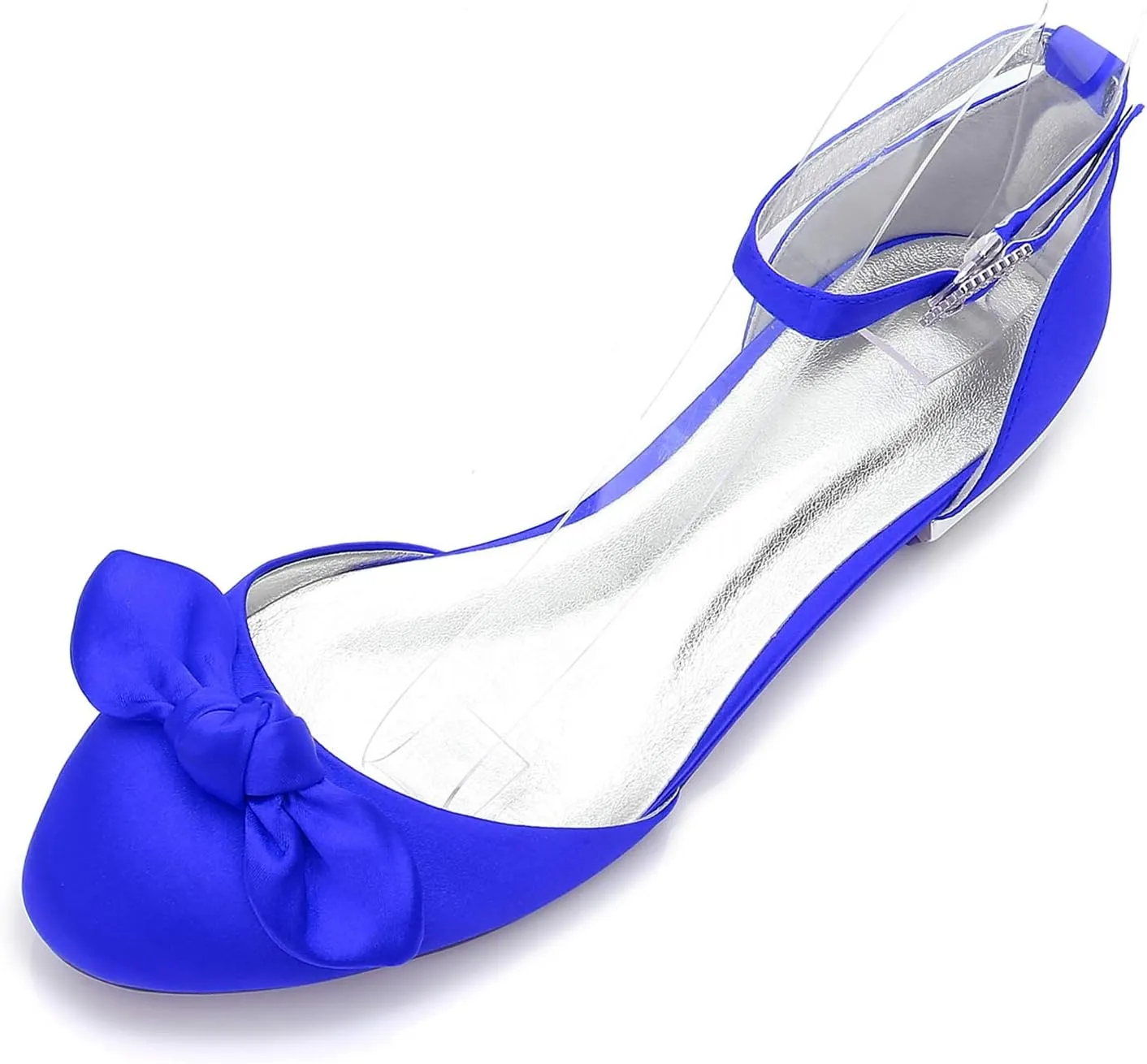 Charmstep Women's D'Orsay Ankle Strap Ballet Flats Round Toe Satin Bows Wedding Bridal Dress Shoes 5049-28