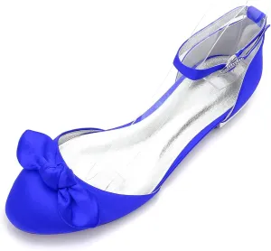 Charmstep Women's D'Orsay Ankle Strap Ballet Flats Round Toe Satin Bows Wedding Bridal Dress Shoes 5049-28