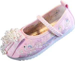 Chinese Traditional Embroidered Costume Shoes Girls Ancient Round Toe Floral Flat𝘀 Fairy Cheongsam Dress Up Shoes