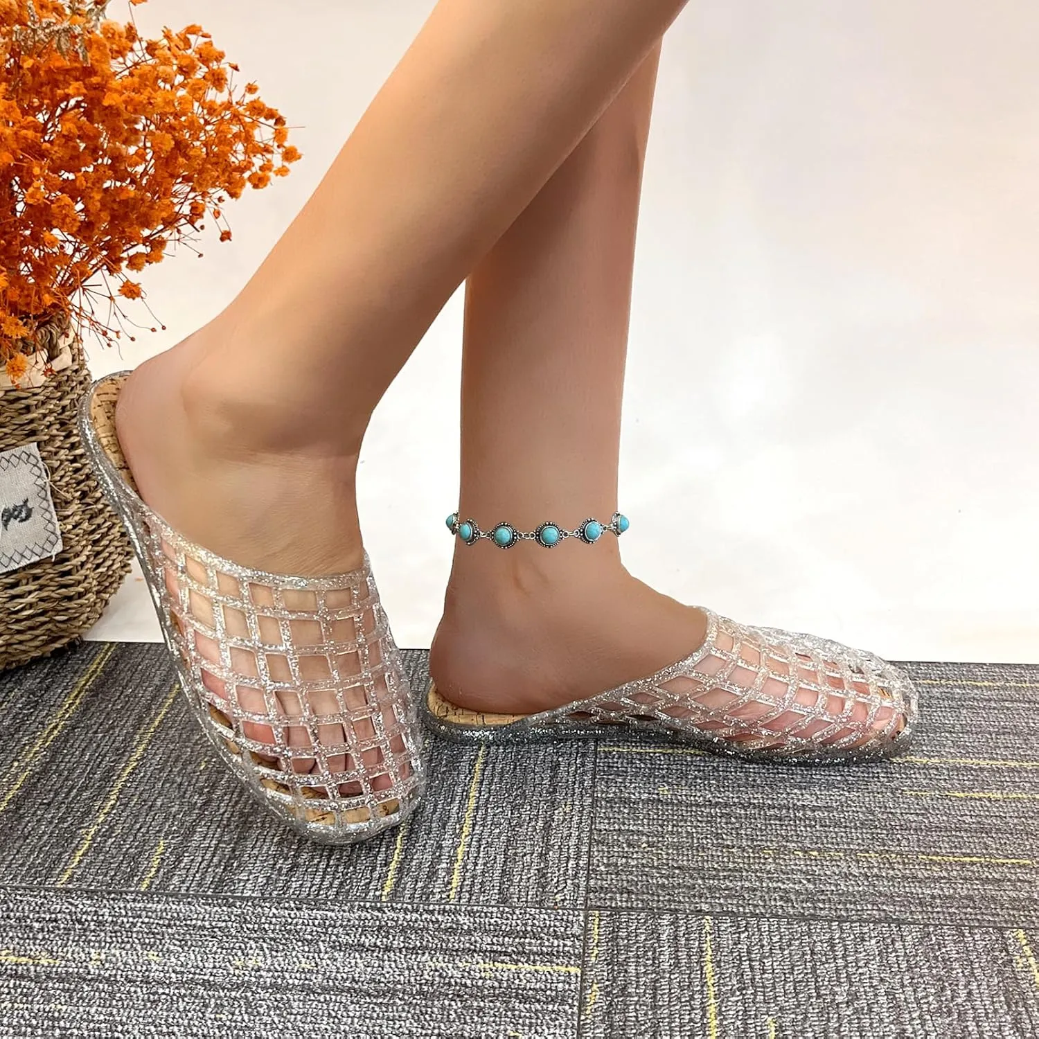 Clear Jelly Mesh Slides for Women Jelly Flats Sandals Summer Slippers