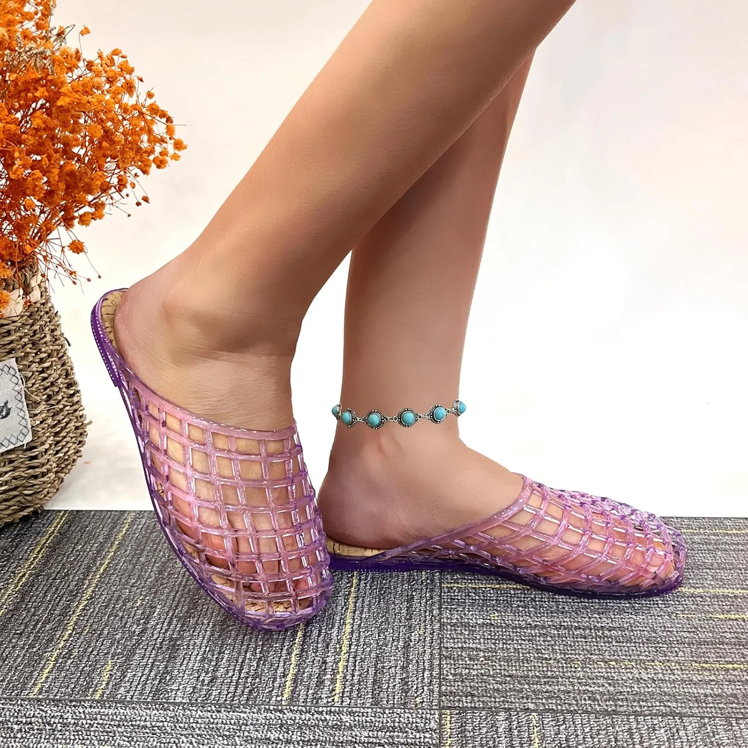 Clear Jelly Mesh Slides for Women Jelly Flats Sandals Summer Slippers