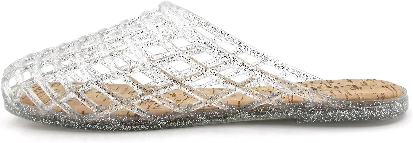 Clear Jelly Mesh Slides for Women Jelly Flats Sandals Summer Slippers