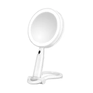 Conair Plastic Double-Sided Lighted Makeup Mirror - Lighted Vanity Makeup Mirror with LED Lights; 1x/3x Magnification; White; Compact - Great for Travel