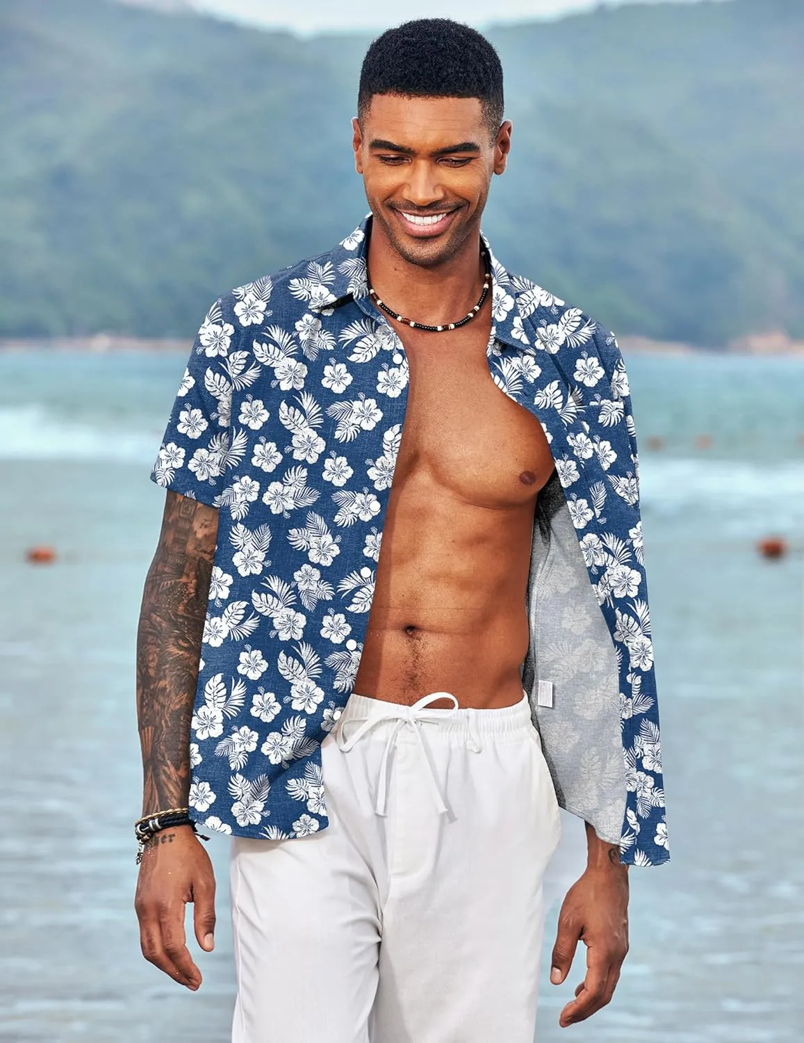 COOFANDY Men's Casual Button Down Shirts Short Sleeve Linen Shirts Summer Beach Dress Shirt