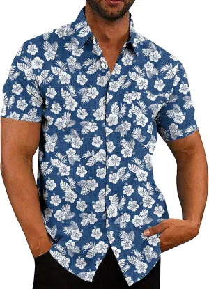 COOFANDY Men's Casual Button Down Shirts Short Sleeve Linen Shirts Summer Beach Dress Shirt