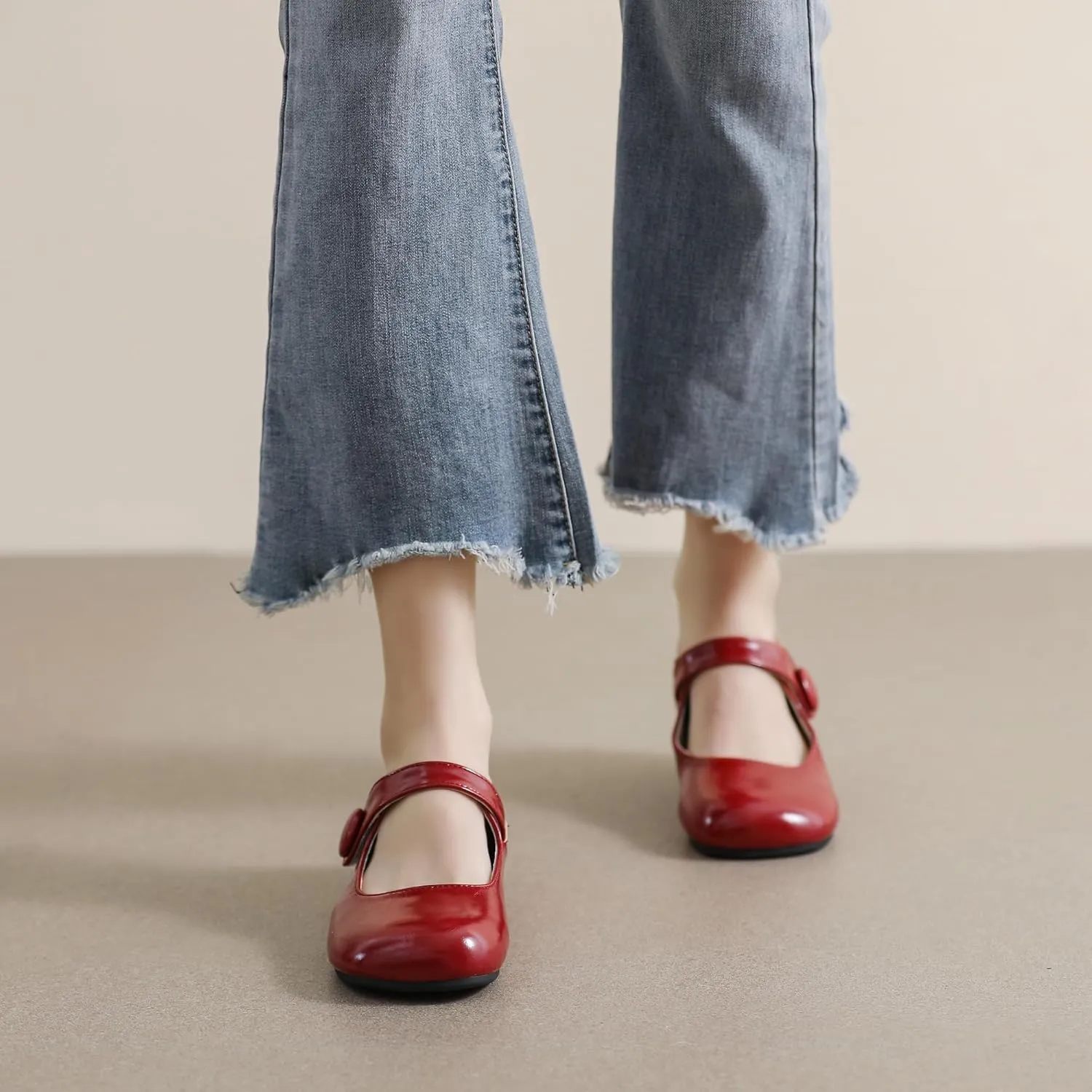 Dear Time Women's Round Toe Mary Jane Strap Flat Shoes, Cute Lolita Uniform Shoes, Soft Cushion Ballet Flats for Women