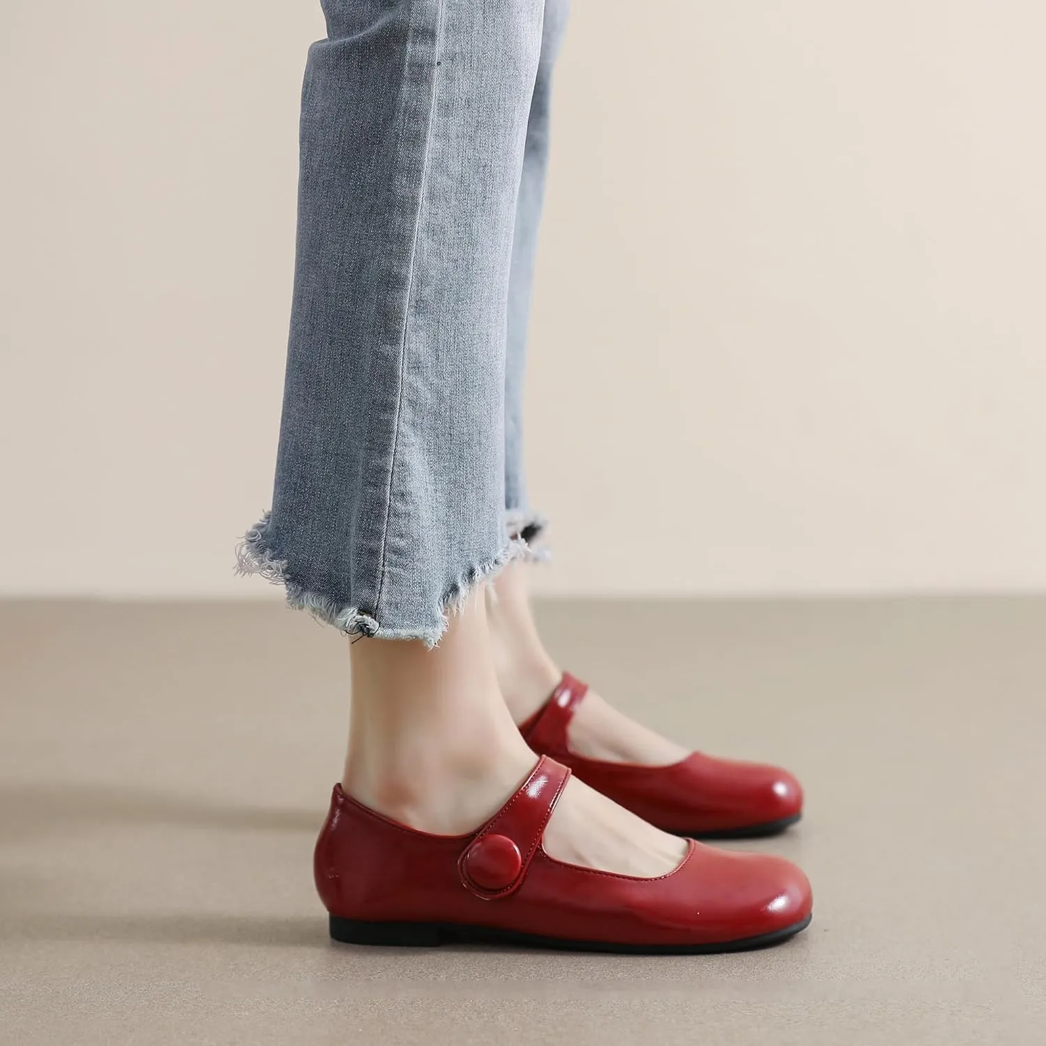 Dear Time Women's Round Toe Mary Jane Strap Flat Shoes, Cute Lolita Uniform Shoes, Soft Cushion Ballet Flats for Women
