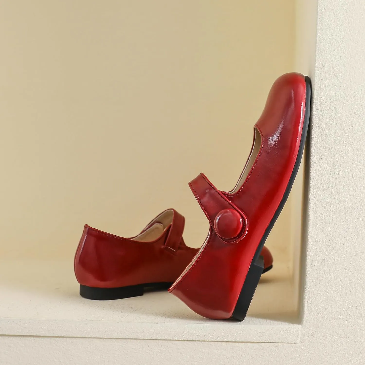 Dear Time Women's Round Toe Mary Jane Strap Flat Shoes, Cute Lolita Uniform Shoes, Soft Cushion Ballet Flats for Women