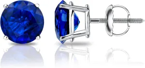 Diamond Wish Platinum Round Blue Sapphire Gemstone Stud Earrings (1/3 carat TW) 4-Prong Basket, Screw-Back