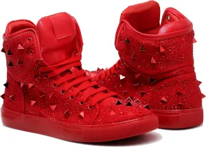 Enzo Romeo Men's High Top Crystal Shimmer Rhinestone Blink Flat Spike Fashion Sneakers Shoes BUL2