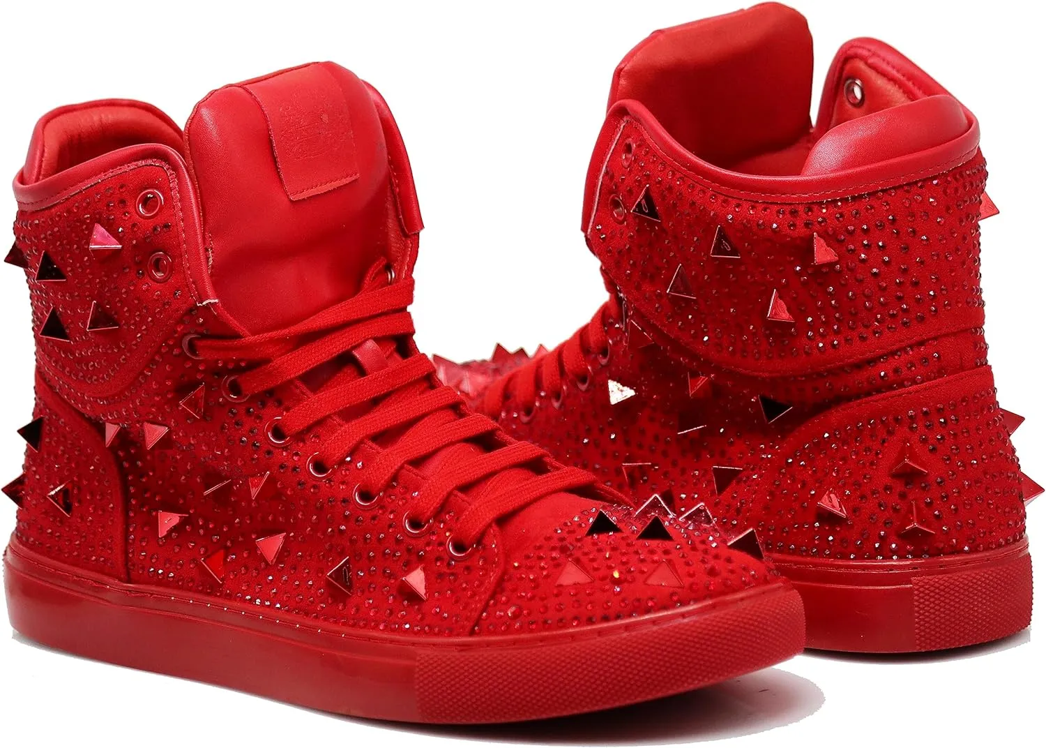 Enzo Romeo Men's High Top Crystal Shimmer Rhinestone Blink Flat Spike Fashion Sneakers Shoes BUL2