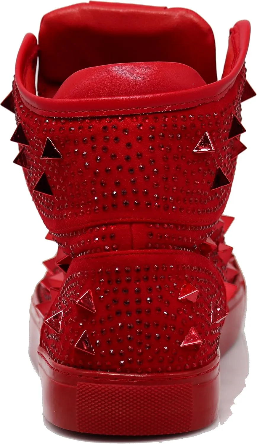 Enzo Romeo Men's High Top Crystal Shimmer Rhinestone Blink Flat Spike Fashion Sneakers Shoes BUL2