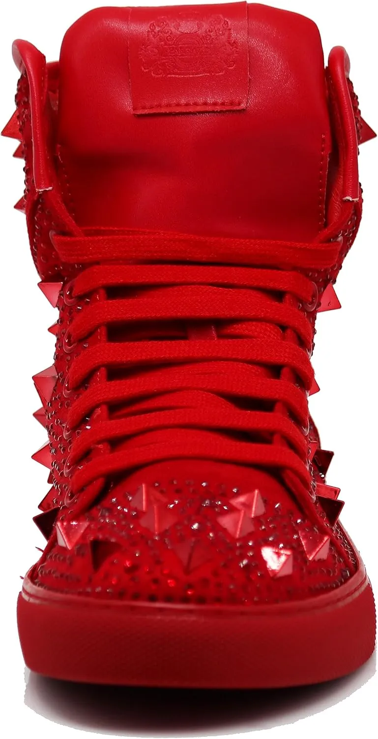 Enzo Romeo Men's High Top Crystal Shimmer Rhinestone Blink Flat Spike Fashion Sneakers Shoes BUL2