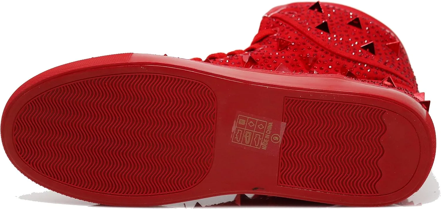 Enzo Romeo Men's High Top Crystal Shimmer Rhinestone Blink Flat Spike Fashion Sneakers Shoes BUL2